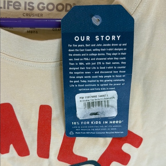 Vintage Life is Good Baseball T-Shirt, Large, Crusher, Cream colored, SMILE! NWT - Picture 5 of 8